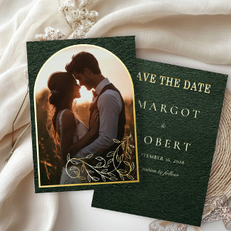 Smaragdgrüne Goldfolie Foto Save-the-Date-Karte Folieneinladung