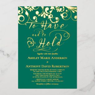 Smaragdgrüne Goldfolie zum Hochzeitshalten Folieneinladung