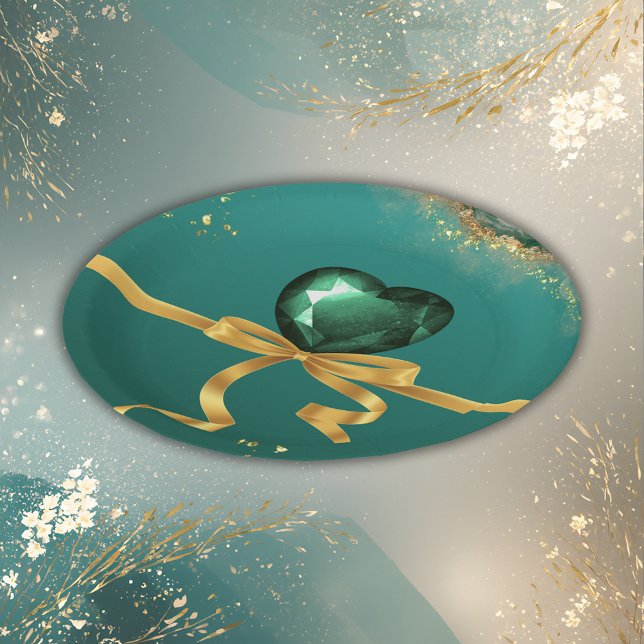 Smaragdgrüne Goldschmucktöne Hochzeit Pappteller (Von Creator hochgeladen)