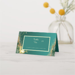 Smaragdgrüne Goldschmucktöne Hochzeit Platzkarte