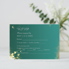 Smaragdgrüne Goldschmucktöne Hochzeit RSVP Karte