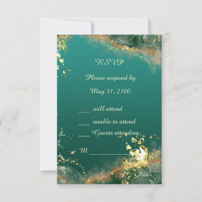 Smaragdgrüne Goldschmucktöne Hochzeit RSVP Karte (Vorderseite)