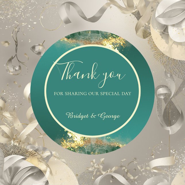 Smaragdgrüne Goldschmucktöne Hochzeit Runder Aufkleber (Von Creator hochgeladen)