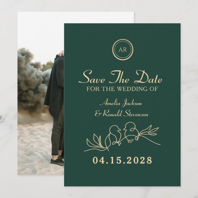 Smaragdgrüne Hochzeit Save The Date (Vorne/Hinten)