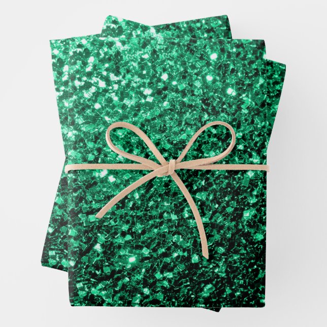Smaragdgrüne Imitate Glitzer Glitzern Geschenkpapier Set (Beispiel)