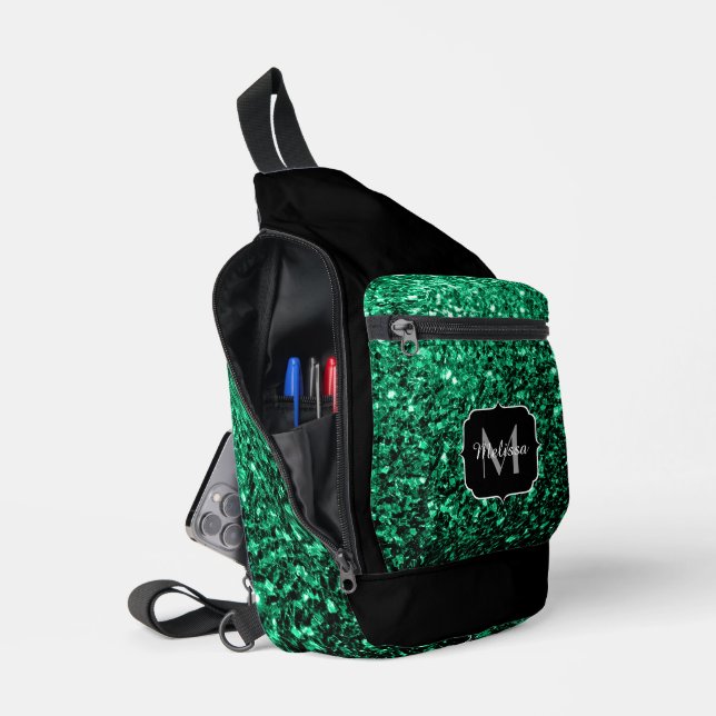 Smaragdgrüne Imitate Glitzern Glitzern Black Monog Crossbody Bag (Offen)