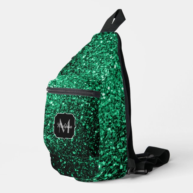 Smaragdgrüne Imitate Glitzern Glitzern Monogram Crossbody Bag (Rechte Ecke)