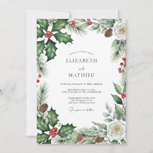 Smaragdgrüne Immergrüne Winterhochzeit Einladung