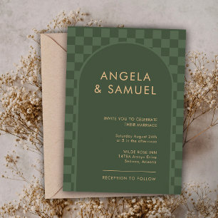 Smaragdgrüne karierte moderne Hochzeitseinladung Einladung
