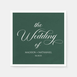 Smaragdgrüne klassisch elegante Schrift Hochzeit Serviette