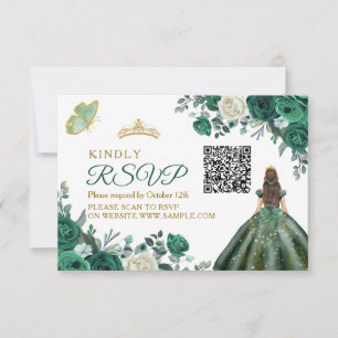 Smaragdgrüne Kleider Quinceañera QR RSVP Karte