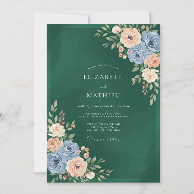 Smaragdgrüne königliche botanische Hochzeit Einladung (Vorderseite)