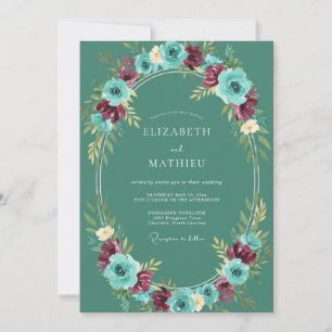 Smaragdgrüne kühne Floral Winterhochzeit Einladung