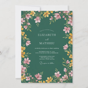 Smaragdgrüne lebhafte Hochzeitswiese Einladung