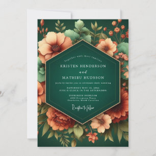Smaragdgrüne leuchtende herbstliche Hochzeit Einladung