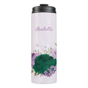 smaragdgrüne lila Blüten Thermosbecher