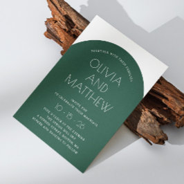 Smaragdgrüne moderne Typografie Bogen Hochzeit + Q Einladung