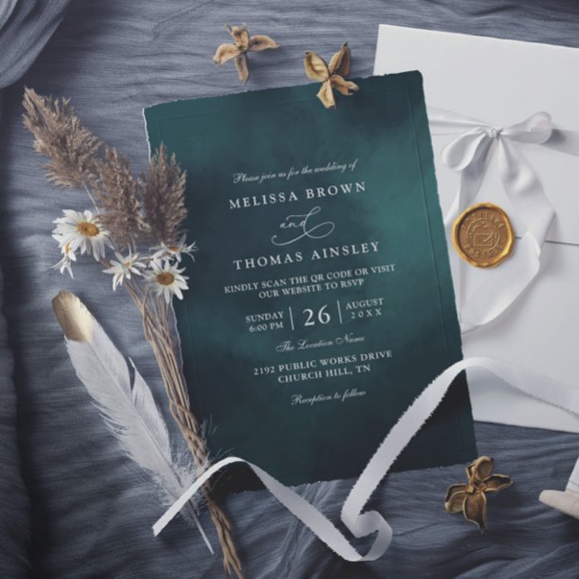 Smaragdgrüne Monogramm Elegante QR-Code-Hochzeit Einladung (Von Creator hochgeladen)