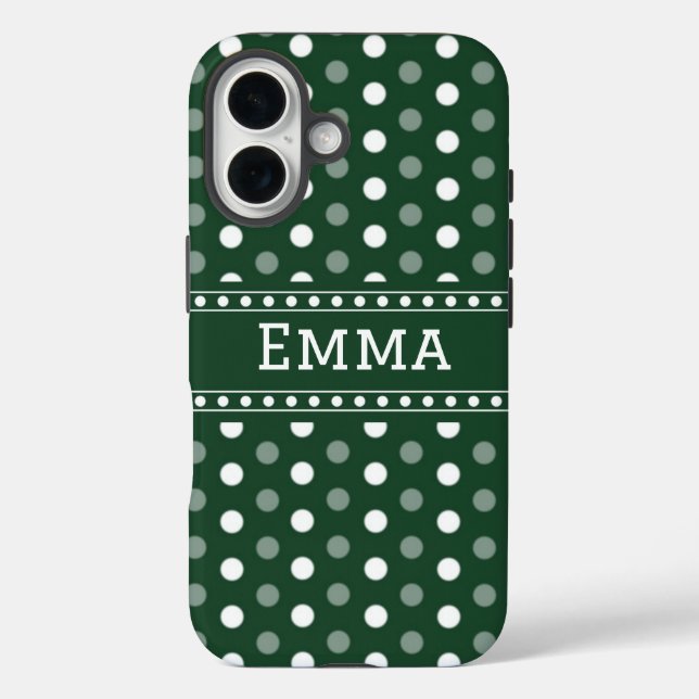 Smaragdgrüne Polka-Punkte iPhone 16 Hülle (Rückseite)