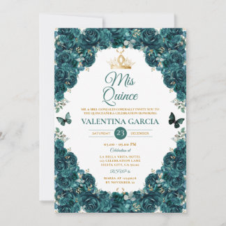 Smaragdgrüne Quinceañera 15 Anos Blumenkrone Einladung