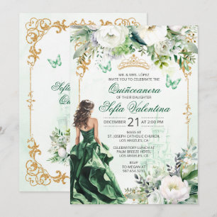 Smaragdgrüne Quinceañera-Einladung Einladung