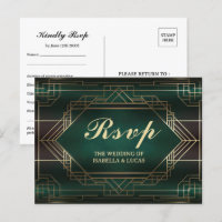 Smaragdgrüne Roaring 20s Hochzeits-RSVP