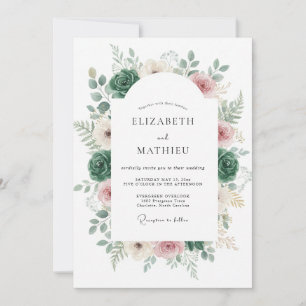 Smaragdgrüne Romantische Botanische Hochzeit Einladung