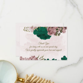 smaragdgrüne rosa Blume botanische Hochzeit Dankeskarte