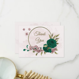 smaragdgrüne rosa Blume botanische Hochzeit Dankeskarte
