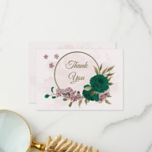 smaragdgrüne rosa Blume botanische Hochzeit Dankeskarte