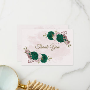 smaragdgrüne rosa Blume botanische Hochzeit Dankeskarte