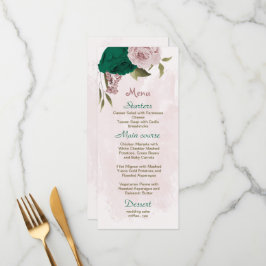 smaragdgrüne rosa Blume botanische Hochzeit Menükarte