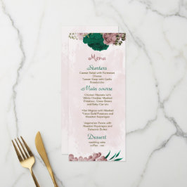 smaragdgrüne rosa Blume botanische Hochzeit Menükarte