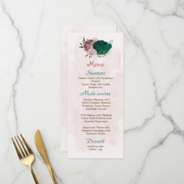 smaragdgrüne rosa Blume botanische Hochzeit Menükarte