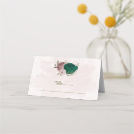 smaragdgrüne rosa Blume botanische Hochzeit Platzkarte