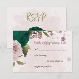 smaragdgrüne rosa Blume botanische Hochzeit RSVP Karte