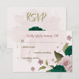 smaragdgrüne rosa Blume botanische Hochzeit RSVP Karte