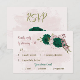 smaragdgrüne rosa Blume botanische Hochzeit RSVP Karte