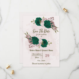 smaragdgrüne rosa Blume botanische Hochzeit Save The Date