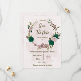 smaragdgrüne rosa Blume botanische Hochzeit Save The Date