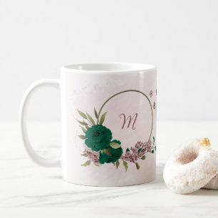 smaragdgrüne rosa Blumen Kaffeetasse