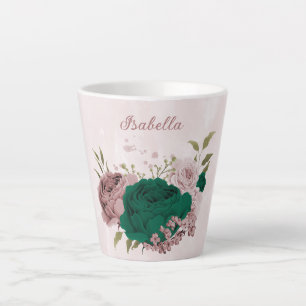 smaragdgrüne rosa Blumen  Milchtasse