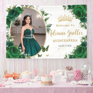 Smaragdgrüne Rosen Florale Quinceañera-Foto Banner