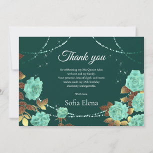 Smaragdgrüne Rosen Quinceanera-Karte Dankeskarte