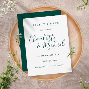 Smaragdgrüne Schrift Hochzeit Termin vormerken Postkarte