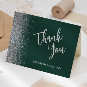 Smaragdgrüne silberne Glitter-Hochzeits-Dankeskart Karte