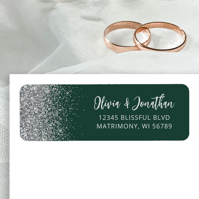 Smaragdgrüne silberne Glitter-Hochzeitsadresse (Von Creator hochgeladen)