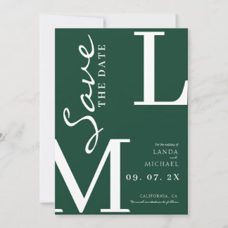 Smaragdgrüne stilvolle Monogramm-Hochzeit Save The Date