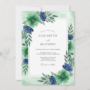 Smaragdgrüne Strahlende Florale Hochzeit Einladung