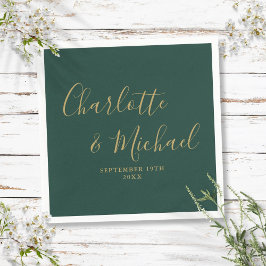 Smaragdgrüne und goldene, elegante Hochzeit Serviette